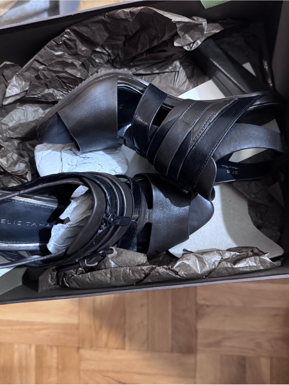 Elie Tahari Black Multi-Strap Open-Toe Heeled Sandals